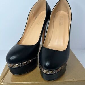 Black Platform Pumps with Decorative Trim - Women Shoes by Only Maker US size 14